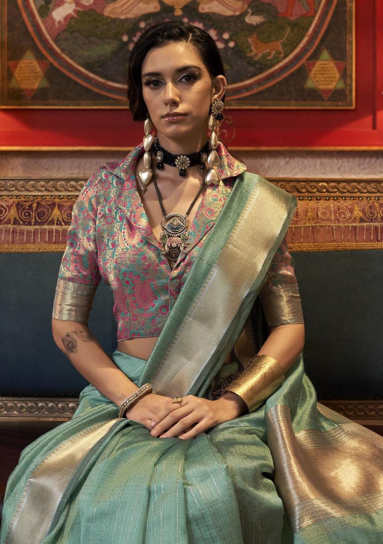 Green Weaving Chiffon Sarees