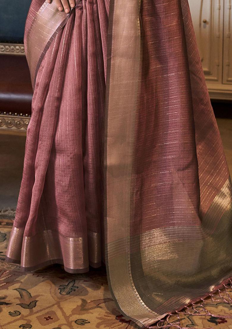 Pink Weaving Poly Blend Sarees