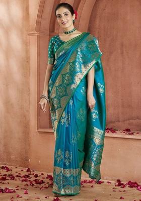 Blue Zari Weaving Banarasi Silk  Sarees