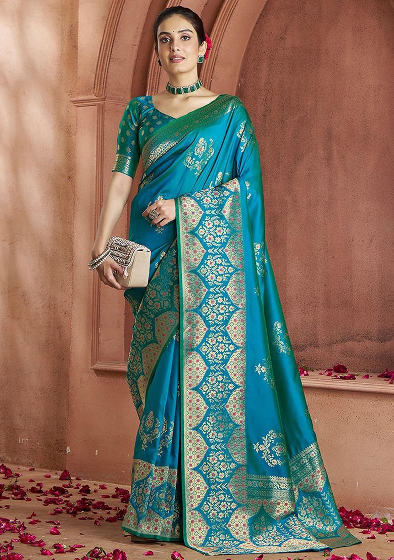 Blue Zari Weaving Banarasi Silk  Sarees