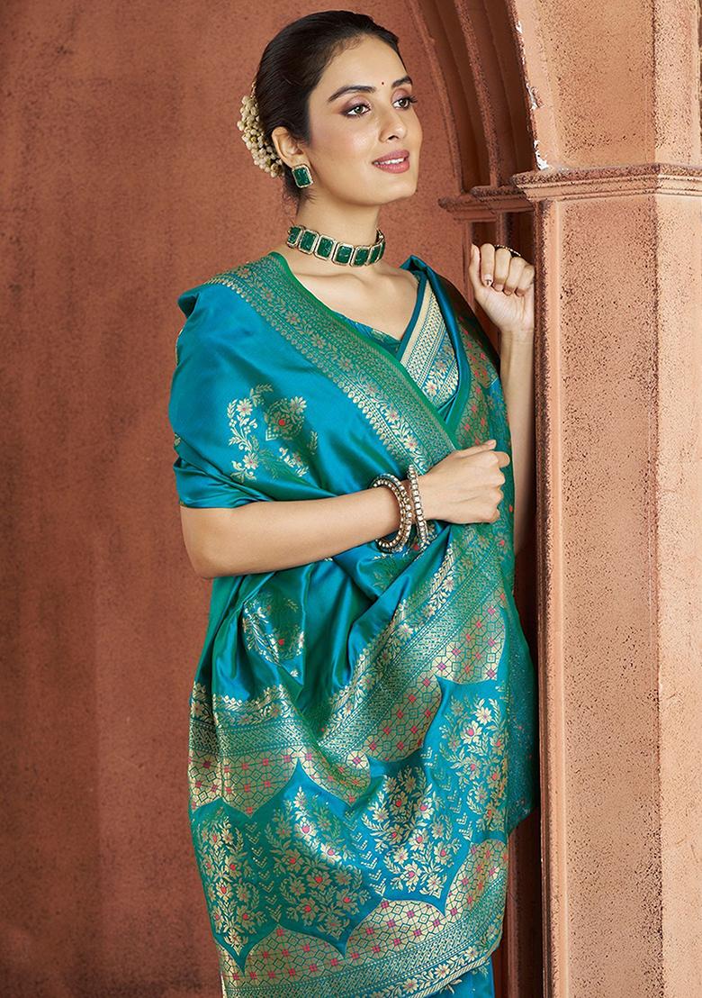 Blue Zari Weaving Banarasi Silk  Sarees