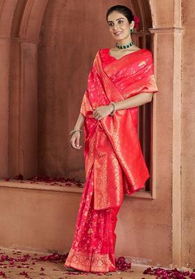 Red Zari Weaving Banarasi Silk  Sarees