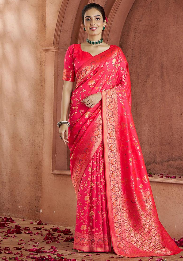 Red Zari Weaving Banarasi Silk  Sarees