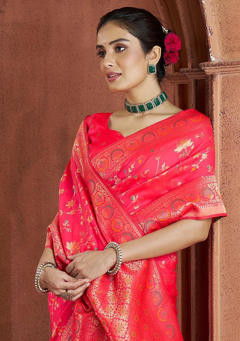 Red Zari Weaving Banarasi Silk  Sarees
