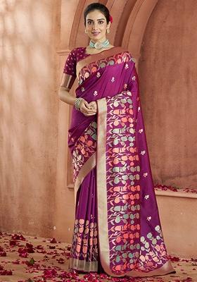 Purple Zari Weaving Banarasi Silk  Sarees
