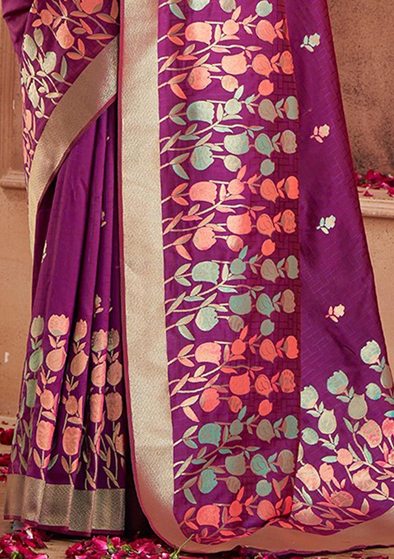 Purple Zari Weaving Banarasi Silk  Sarees