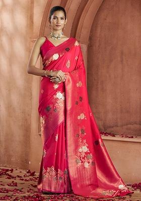 Pink Zari Weaving Banarasi Silk  Sarees