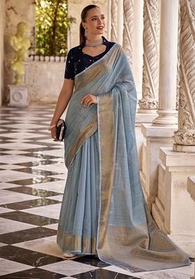 Sky Blue Zari Weaving Tissue Silk Sarees