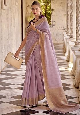 Purple Zari Weaving Tissue Silk Sarees