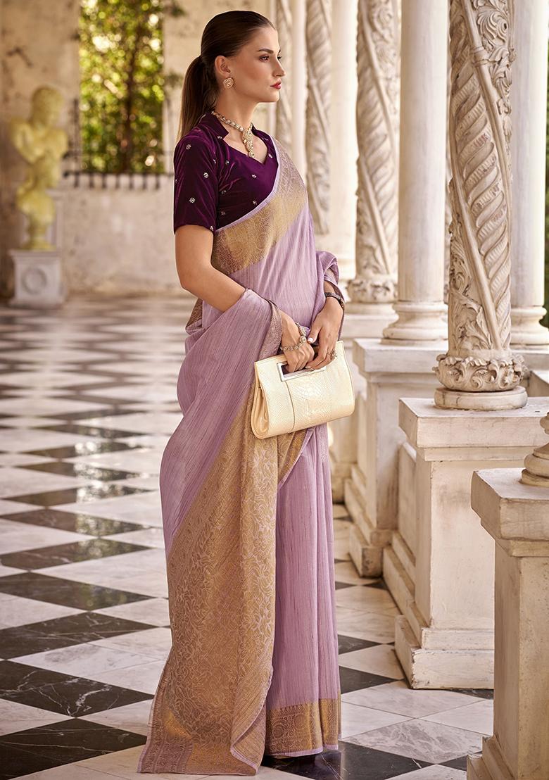 Purple Zari Weaving Tissue Silk Sarees