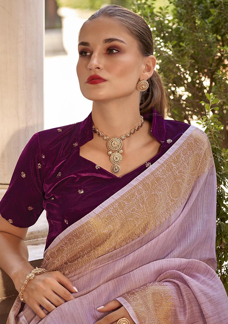 Purple Zari Weaving Tissue Silk Sarees