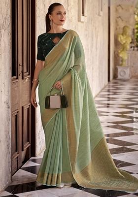 Green Zari Weaving Tissue Silk Sarees
