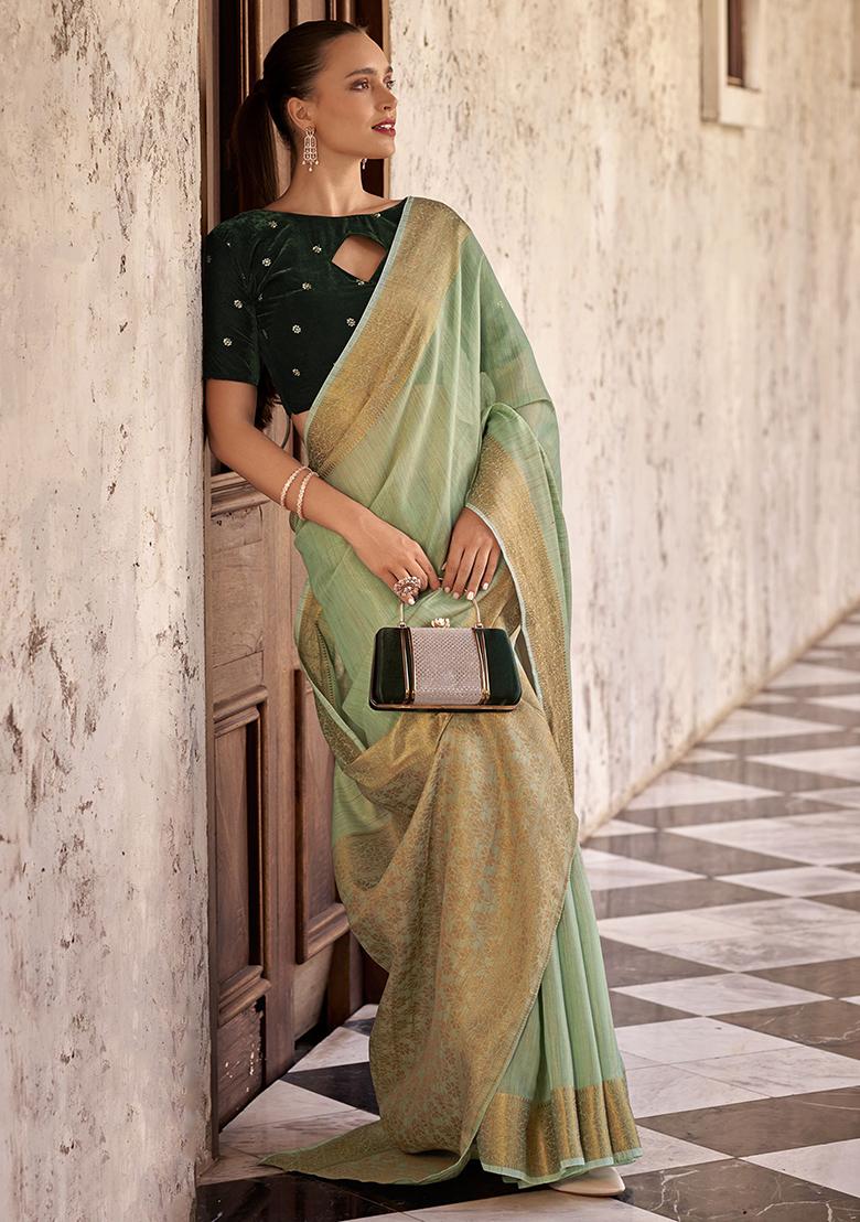 Green Zari Weaving Tissue Silk Sarees