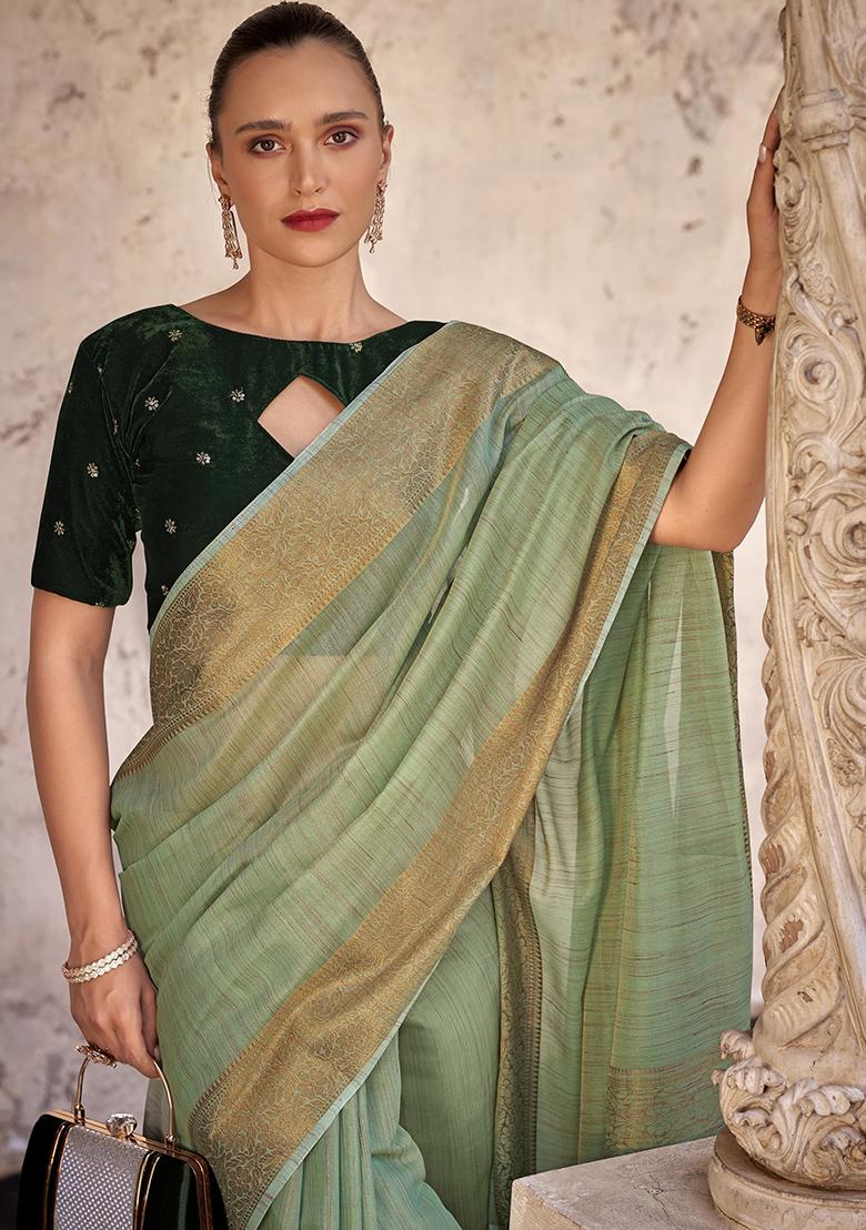 Green Zari Weaving Tissue Silk Sarees