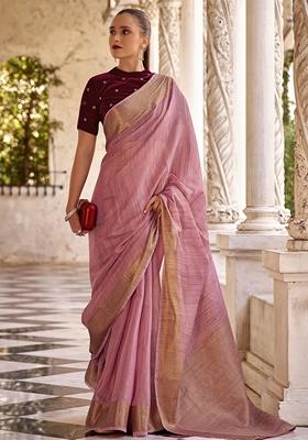 Purple Zari Weaving Tissue Silk Sarees