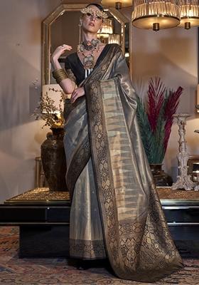 Grey Woven Tissue Silk Sarees