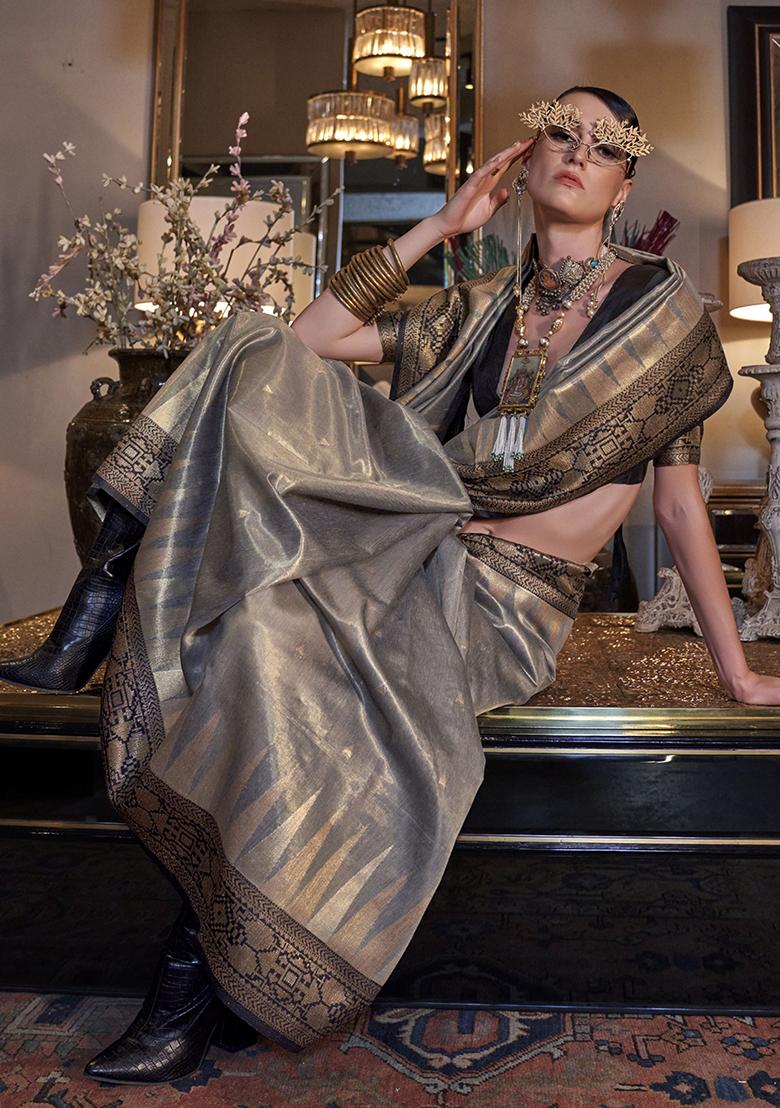 Grey Woven Tissue Silk Sarees