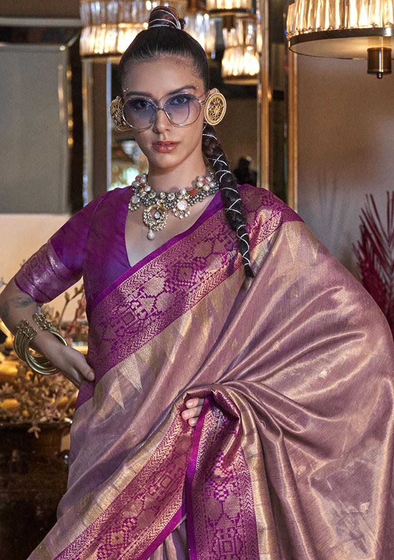 Purple Woven Tissue Silk Sarees