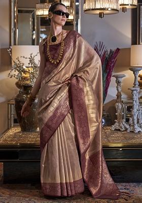 Brown Woven Tissue Silk Sarees