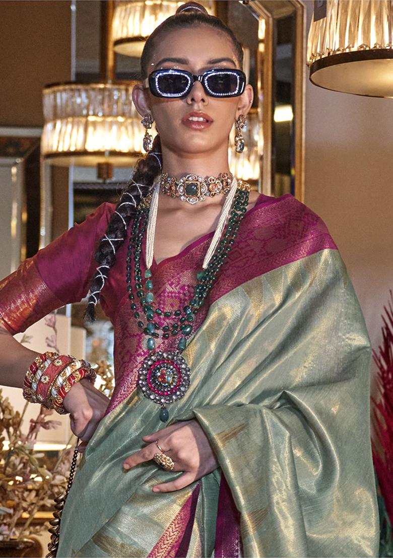 Green Woven Tissue Silk Sarees