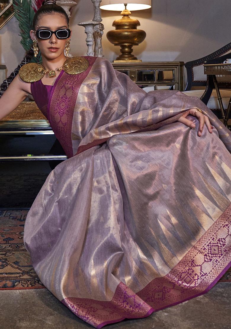 Lavender Woven Tissue Silk Sarees