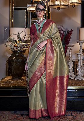 Green Woven Tissue Silk Sarees
