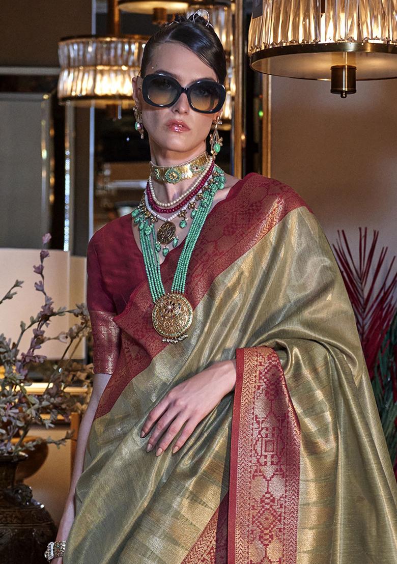 Green Woven Tissue Silk Sarees