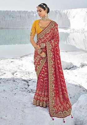 Red Bandhani Print Georgette Sarees