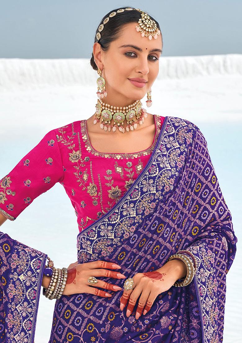 Blue Bandhani Print Georgette Sarees