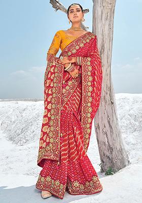 Red Bandhani Print Georgette Sarees