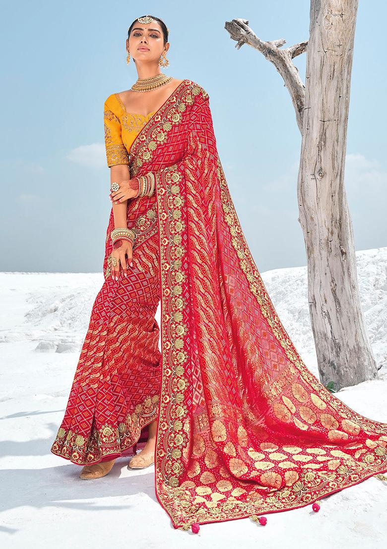 Red Bandhani Print Georgette Sarees