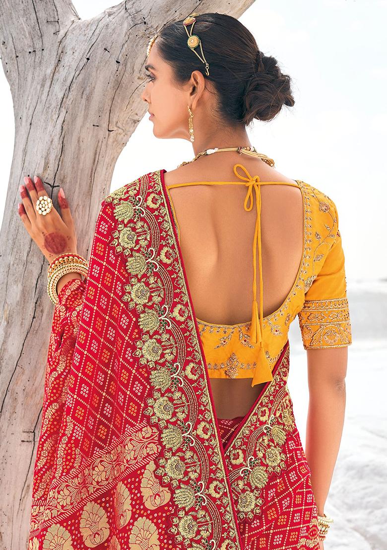 Red Bandhani Print Georgette Sarees