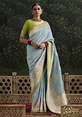 Sky Blue Zari Weaving Silk Sarees