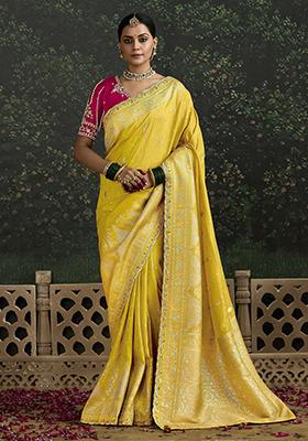 Yellow Zari Weaving Silk Sarees