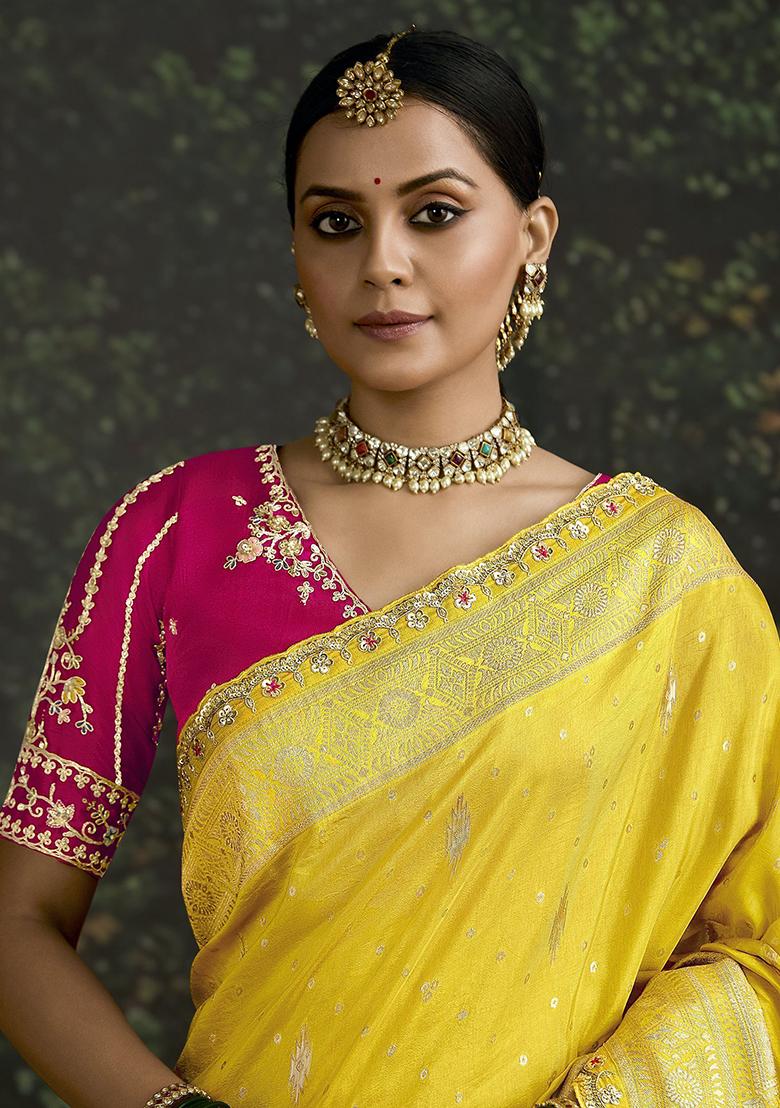 Yellow Zari Weaving Silk Sarees