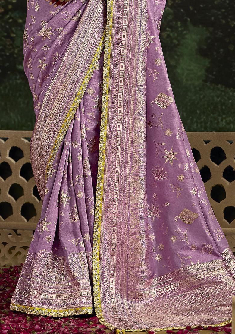 Purple Zari Weaving Silk Sarees