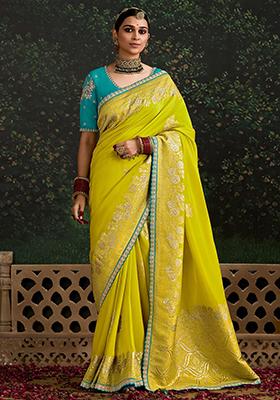 Yellow Zari Weaving Silk Sarees