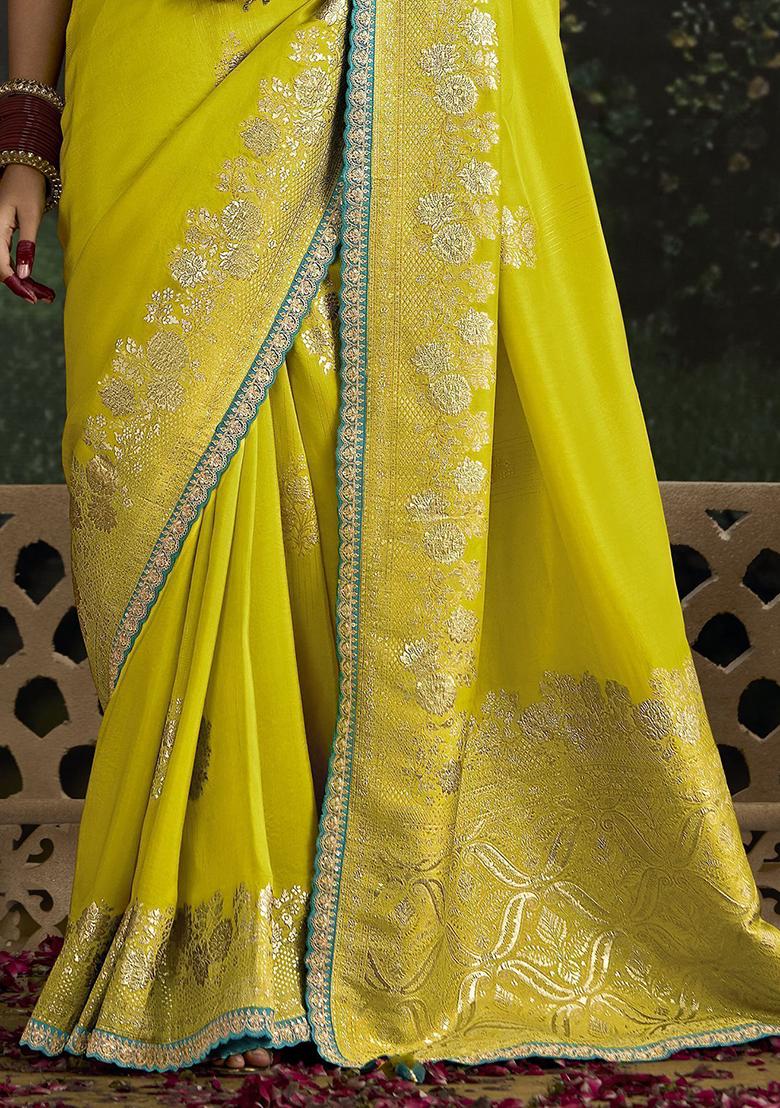 Yellow Zari Weaving Silk Sarees