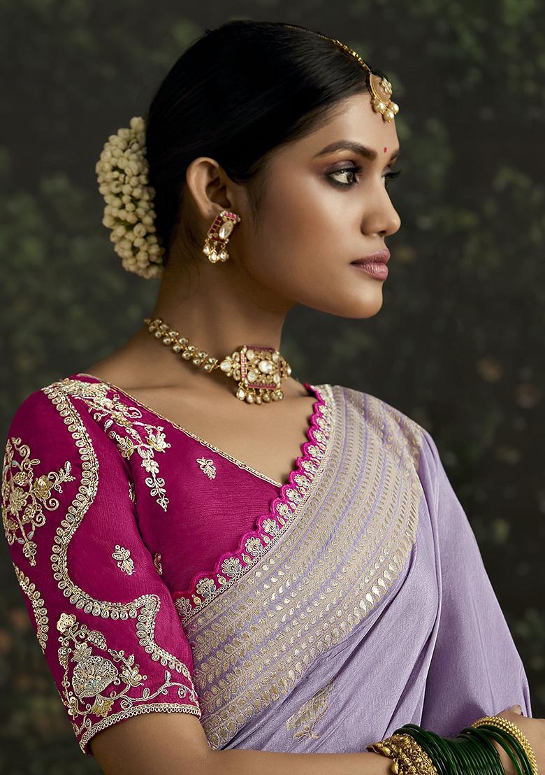 Lavender Zari Weaving Silk Sarees