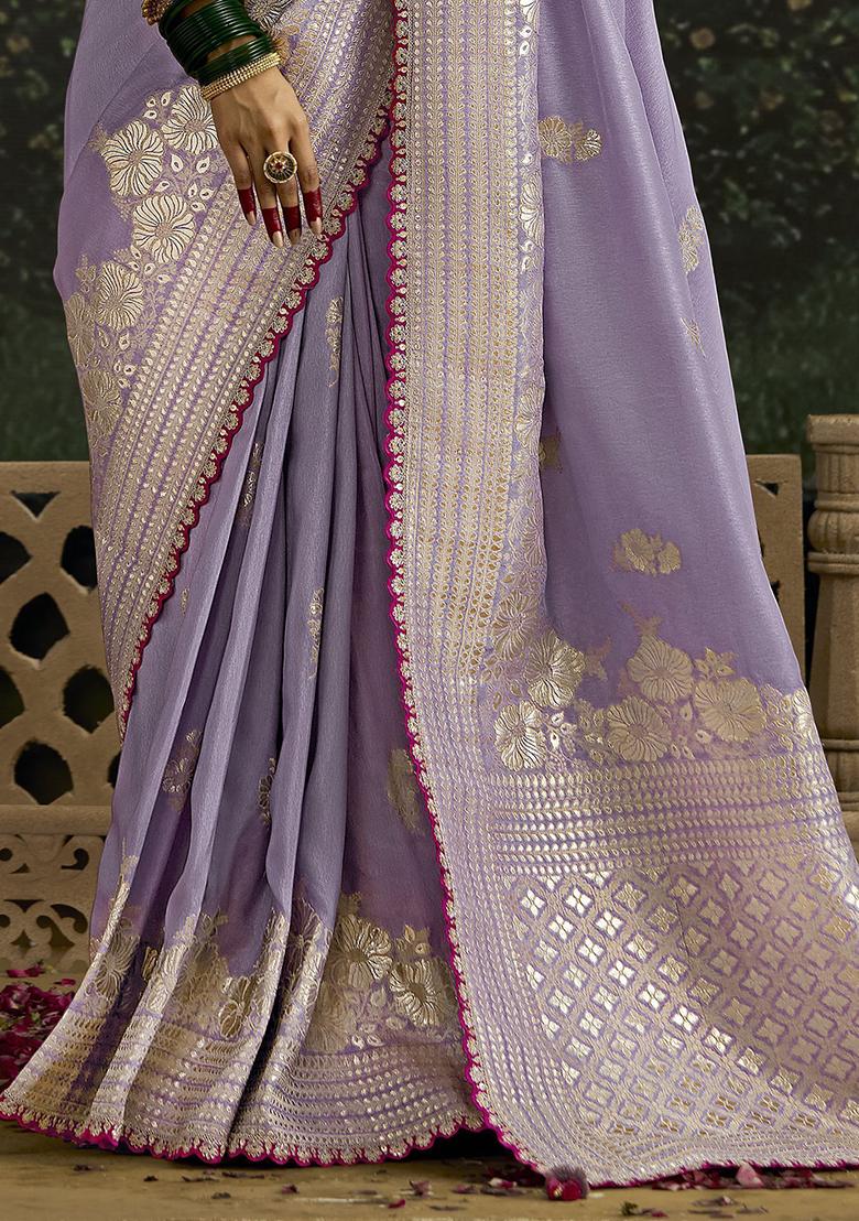 Lavender Zari Weaving Silk Sarees