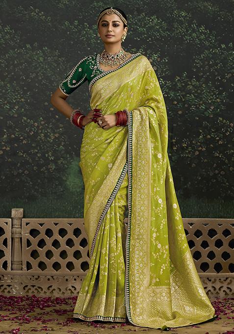 Green Zari Weaving Silk Sarees