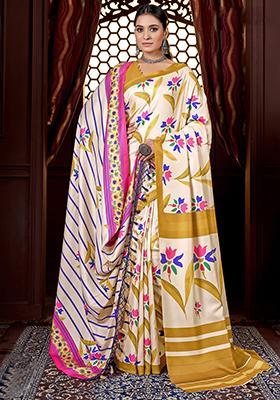 Off White Printed Pashmina Sarees