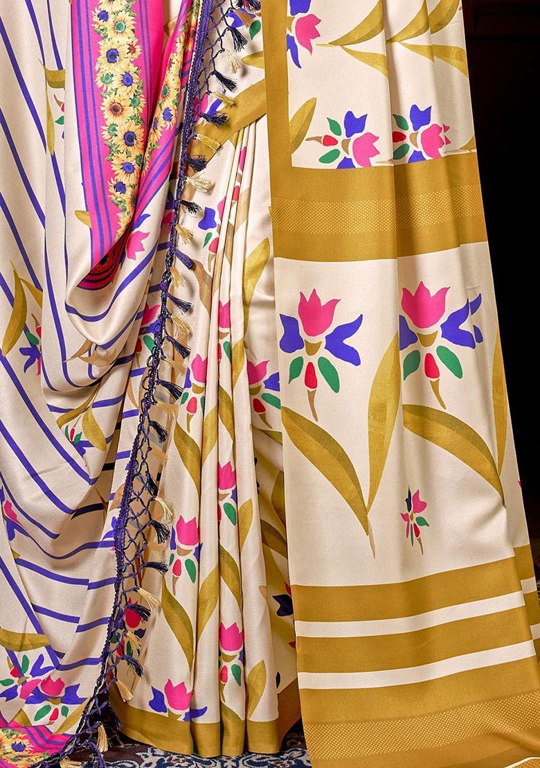 Off White Printed Pashmina Sarees