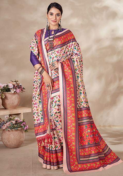Peach Printed Pashmina Sarees