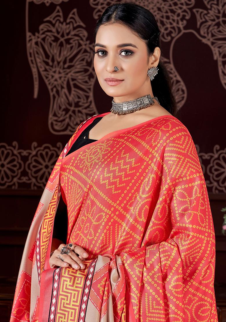 Orange Printed Pashmina Sarees