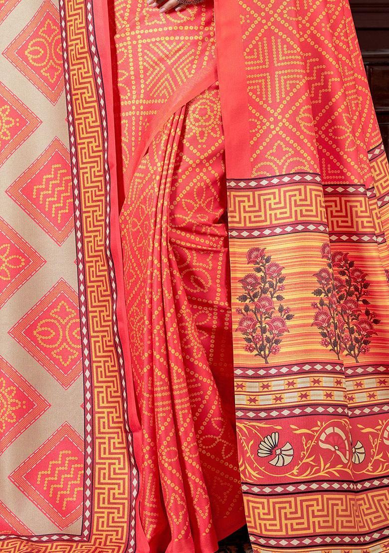 Orange Printed Pashmina Sarees