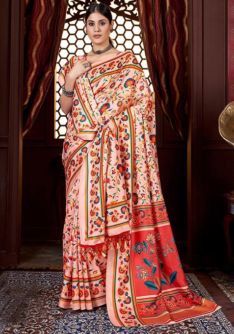 Peach Printed Pashmina Sarees