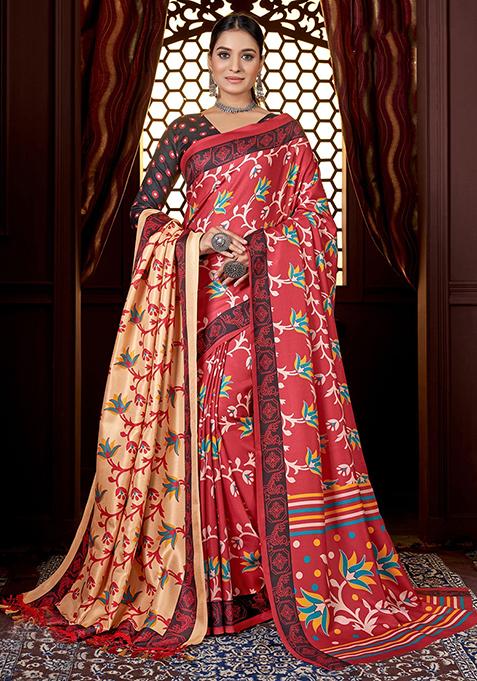 Red Printed Pashmina Sarees