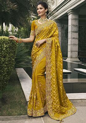 Yellow Embroidered Silk Sarees