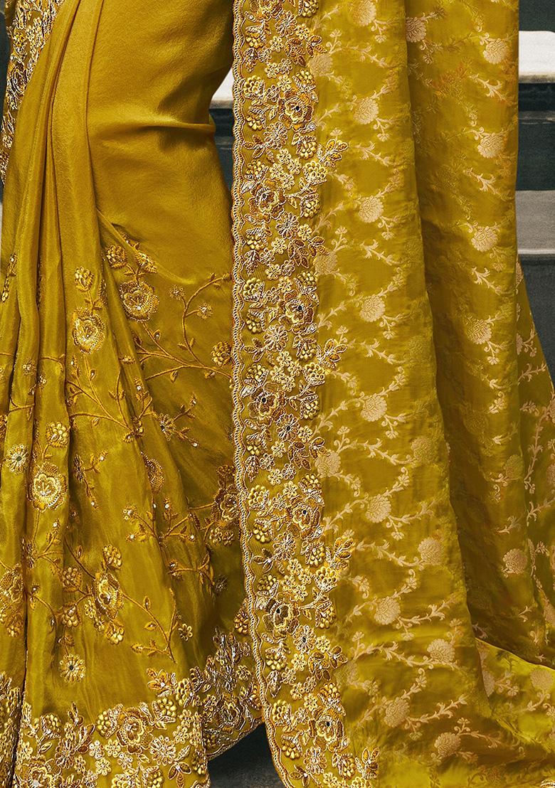 Yellow Embroidered Silk Sarees